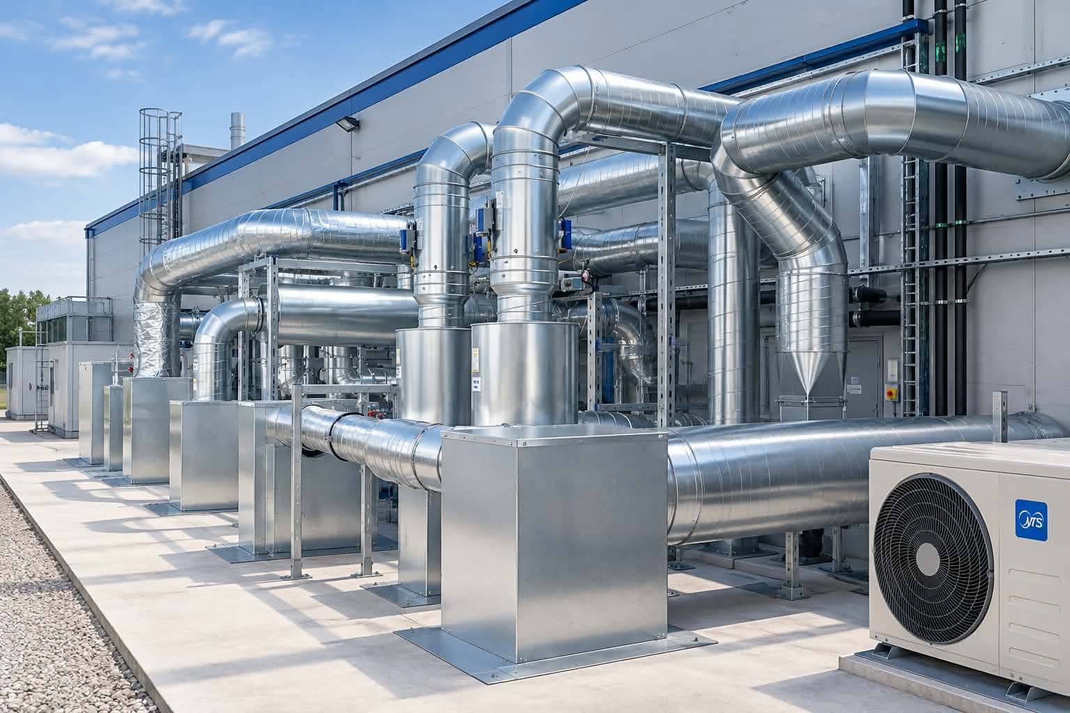 Instalacja wentylacyjno-klimatyzacyjna przed halą przemysłową — realizacja ZWM GROUP